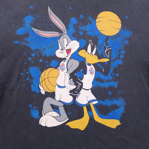 Vintage Tailgate Sweatshirt Mens Large Black Space Jam Hooded Looney Tunes - Picture 2 of 8